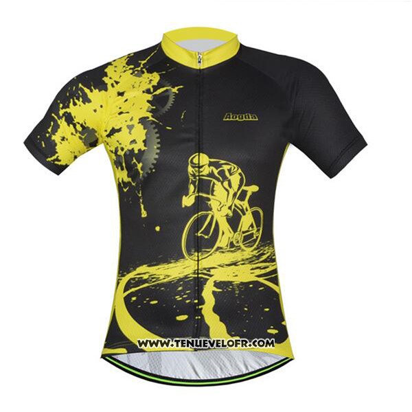 2017 Maillot Ciclismo Aogda Noir et Jaune Manches Courtes et Cuissard