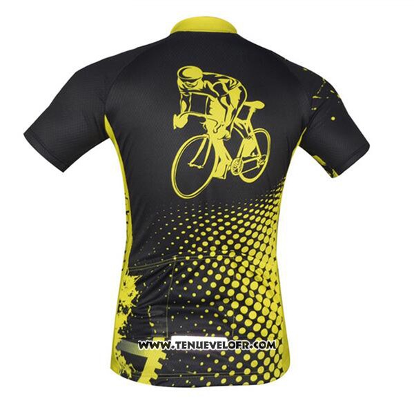 2017 Maillot Ciclismo Aogda Noir et Jaune Manches Courtes et Cuissard