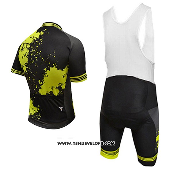 2017 Maillot Ciclismo Aquadro Splash Noir et Jaune Manches Courtes et Cuissard