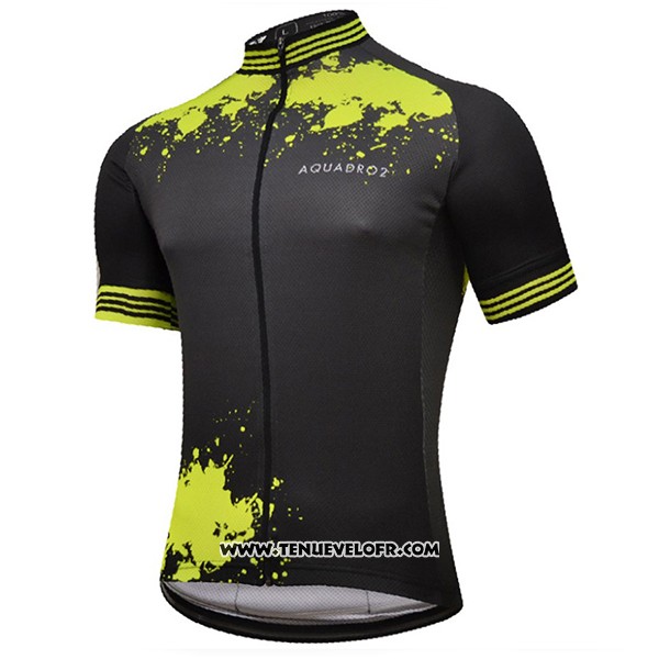 2017 Maillot Ciclismo Aquadro Splash Noir et Jaune Manches Courtes et Cuissard