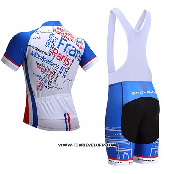 2017 Maillot Ciclismo France Snovaky Bleu et Blanc Manches Courtes et Cuissard