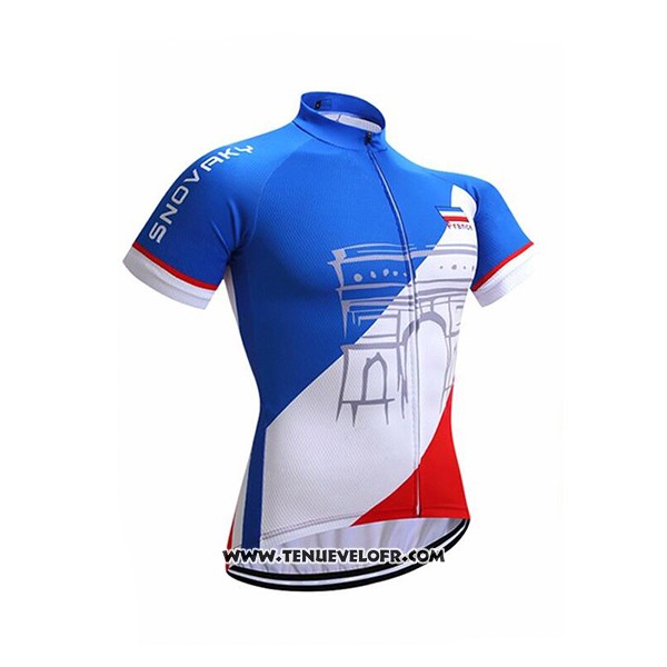 2017 Maillot Ciclismo France Snovaky Bleu et Blanc Manches Courtes et Cuissard