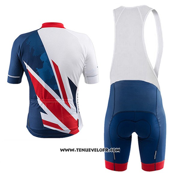 2017 Maillot Ciclismo Great Britain Bleu et Blanc Manches Courtes et Cuissard