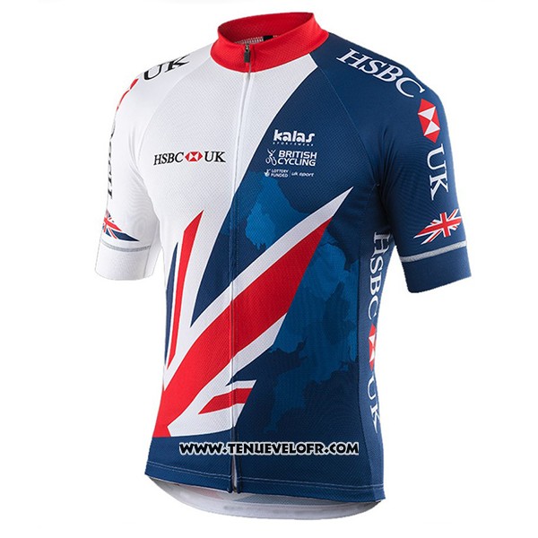 2017 Maillot Ciclismo Great Britain Bleu et Blanc Manches Courtes et Cuissard