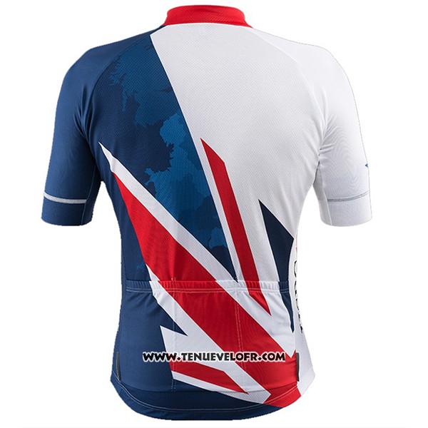 2017 Maillot Ciclismo Great Britain Bleu et Blanc Manches Courtes et Cuissard