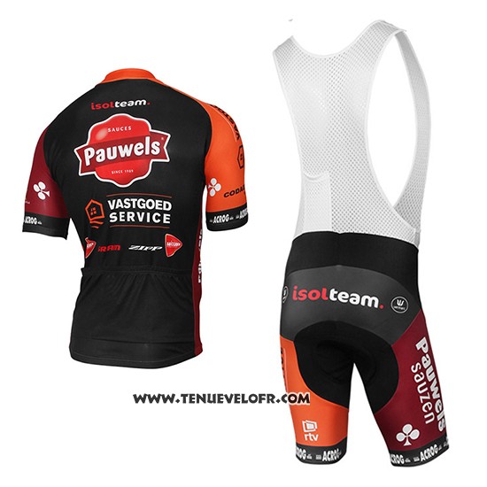 2017 Maillot Ciclismo Pauwels Sauzen Vastgoedservice Noir et Orange Manches Courtes et Cuissard