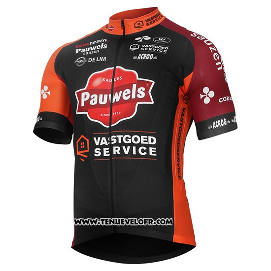 2017 Maillot Ciclismo Pauwels Sauzen Vastgoedservice Noir et Orange Manches Courtes et Cuissard