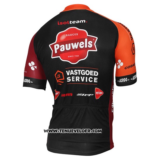 2017 Maillot Ciclismo Pauwels Sauzen Vastgoedservice Noir et Orange Manches Courtes et Cuissard