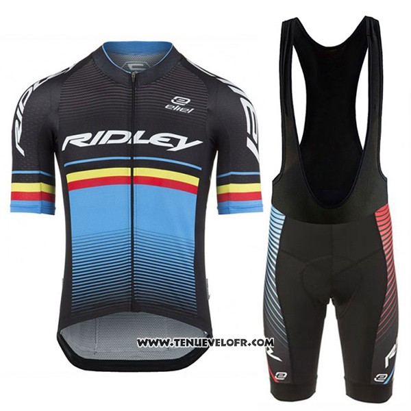 2017 Maillot Ciclismo Ridley Rincon Bleu Clair et Noir Manches Courtes et Cuissard