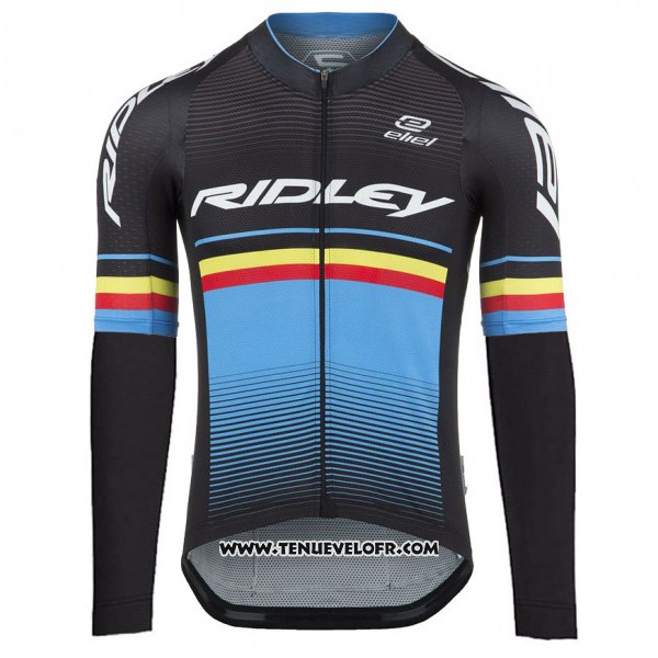 2017 Maillot Ciclismo Ridley Rincon Noir et Bleu Manches Longues et Cuissard