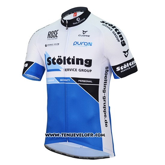 2017 Maillot Ciclismo Stolting Blanc et Bleu Manches Courtes et Cuissard