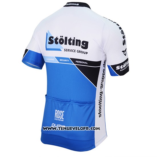 2017 Maillot Ciclismo Stolting Blanc et Bleu Manches Courtes et Cuissard