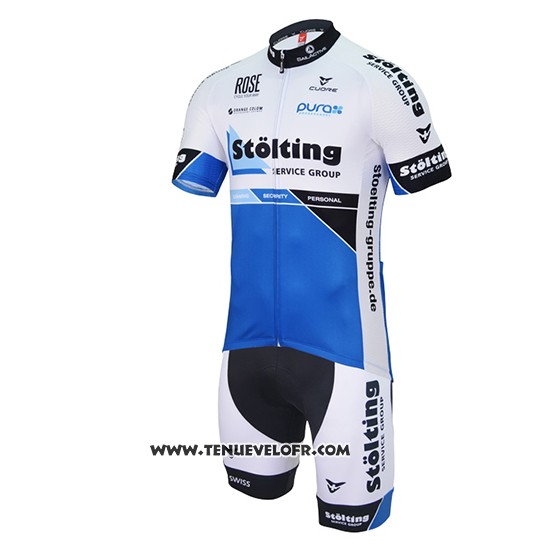 2017 Maillot Ciclismo Stolting Blanc et Bleu Manches Courtes et Cuissard