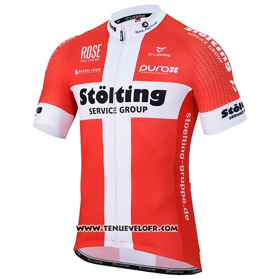 2017 Maillot Ciclismo Stolting Blanc et Rouge Manches Courtes et Cuissard