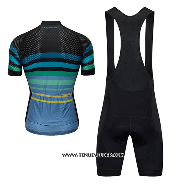 2017 Maillot Ciclismo Ykywbike Aa07 Adh07 Noir et Azur Manches Courtes et Cuissard