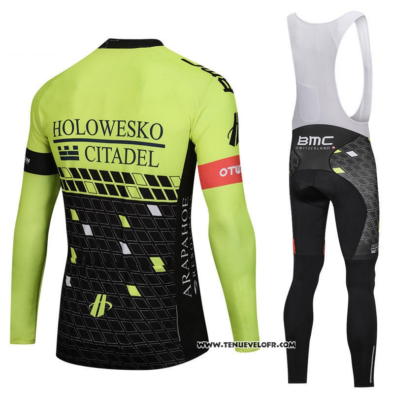 2018 Maillot Ciclismo Holowesko Citadel Vert et Noir Manches Longues et Cuissard