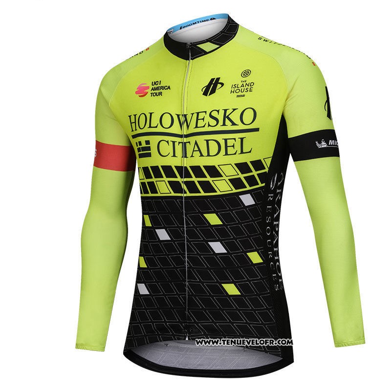 2018 Maillot Ciclismo Holowesko Citadel Vert et Noir Manches Longues et Cuissard