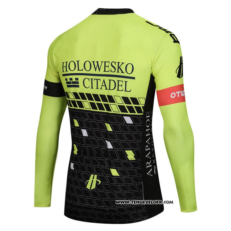 2018 Maillot Ciclismo Holowesko Citadel Vert et Noir Manches Longues et Cuissard