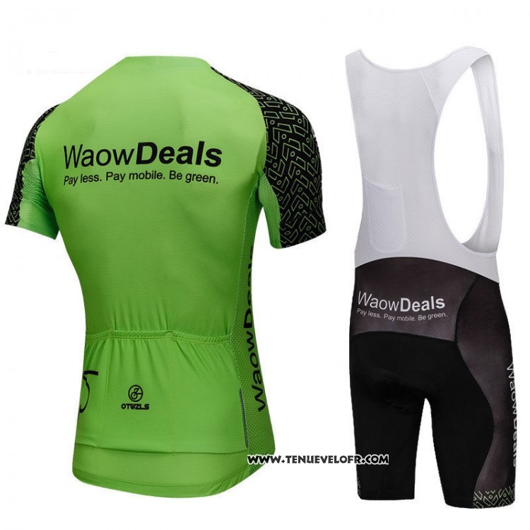 2018 Maillot Ciclismo Waowdeals Vert et Noir Manches Courtes et Cuissard