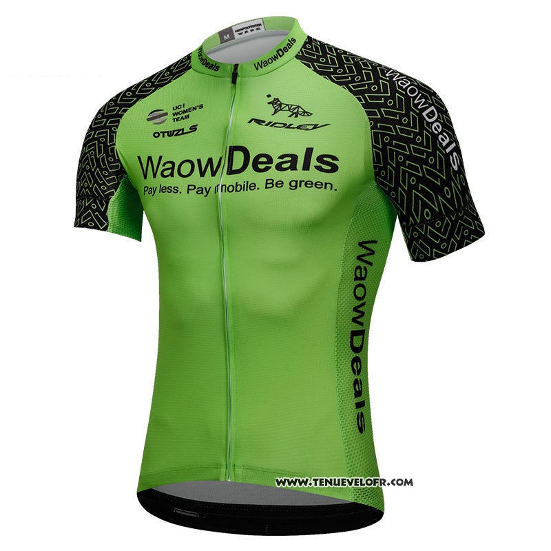 2018 Maillot Ciclismo Waowdeals Vert et Noir Manches Courtes et Cuissard