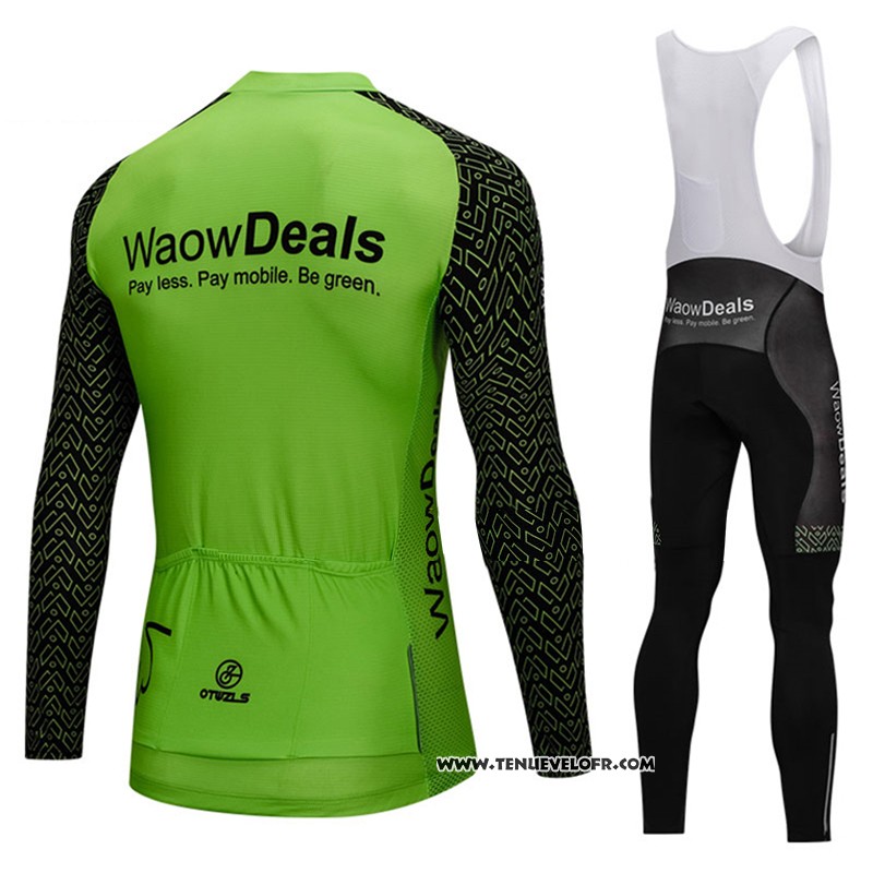 2018 Maillot Ciclismo Waowdeals Vert et Noir Manches Longues et Cuissard