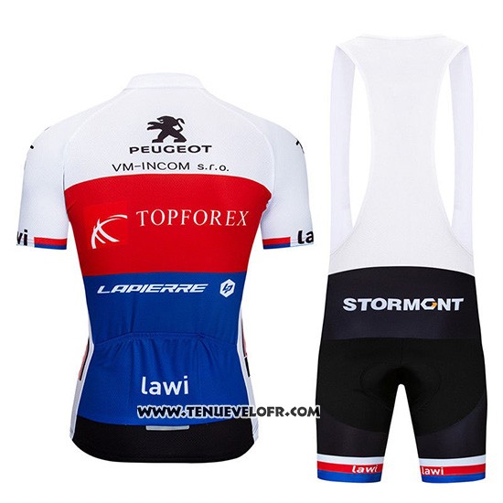 2019 Maillot Ciclismo Elkov Elektro Blanc Rouge Bleu Manches Courtes et Cuissard