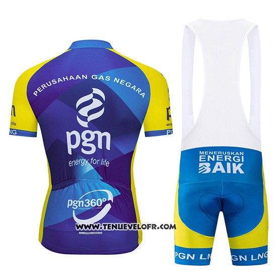 2019 Maillot Ciclismo PGN Bleu Brillant Jaune Manches Courtes et Cuissard