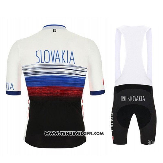 2019 Maillot Ciclismo Slowakeis Blanc Bleu Noir Manches Courtes et Cuissard