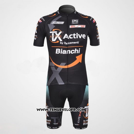 2012 Maillot Ciclismo Bianchi Noir et Orange Manches Courtes et Cuissard