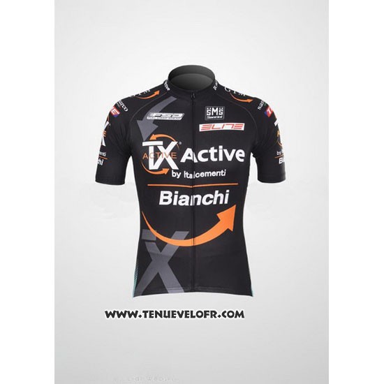 2012 Maillot Ciclismo Bianchi Noir et Orange Manches Courtes et Cuissard
