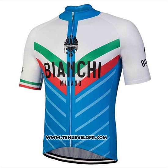 2018 Maillot Ciclismo Bianchi Tiera Blanc et Bleu Manches Courtes et Cuissard