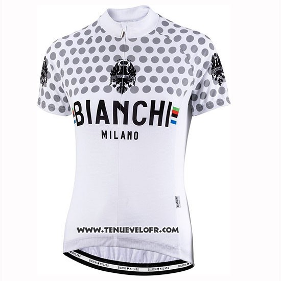 2019 Maillot Ciclismo Femme Bianchi Dot Blanc Manches Courtes et Cuissard