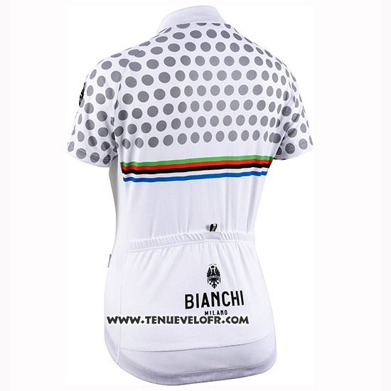 2019 Maillot Ciclismo Femme Bianchi Dot Blanc Manches Courtes et Cuissard