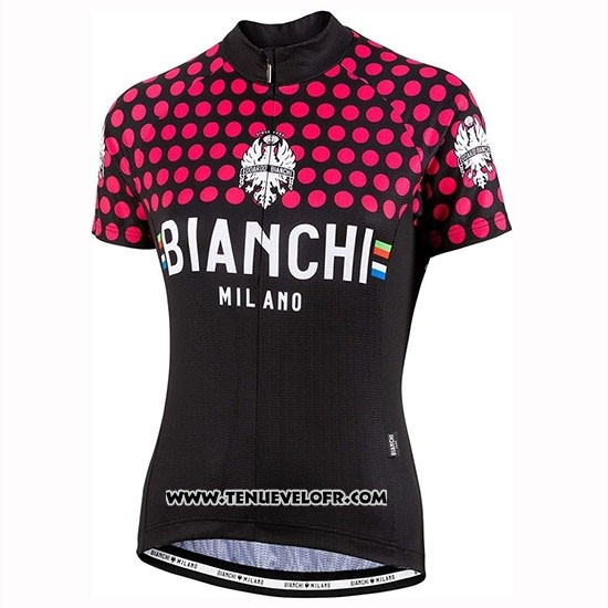2019 Maillot Ciclismo Femme Bianchi Dot Noir Rouge Manches Courtes et Cuissard