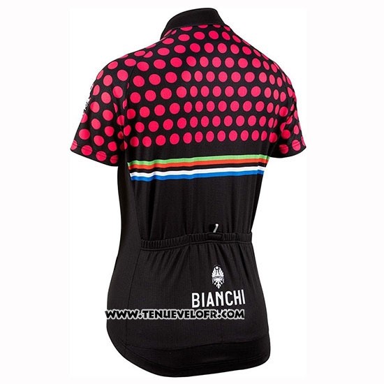 2019 Maillot Ciclismo Femme Bianchi Dot Noir Rouge Manches Courtes et Cuissard