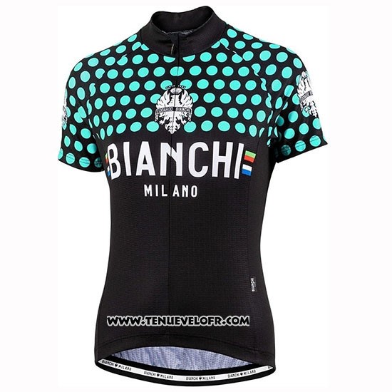 2019 Maillot Ciclismo Femme Bianchi Dot Noir Vert Manches Courtes et Cuissard