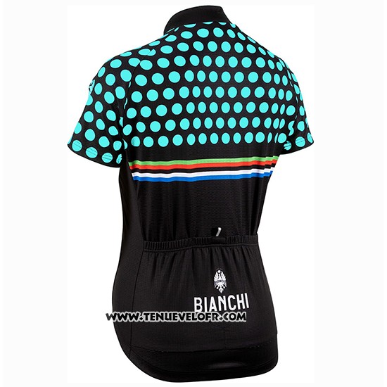 2019 Maillot Ciclismo Femme Bianchi Dot Noir Vert Manches Courtes et Cuissard