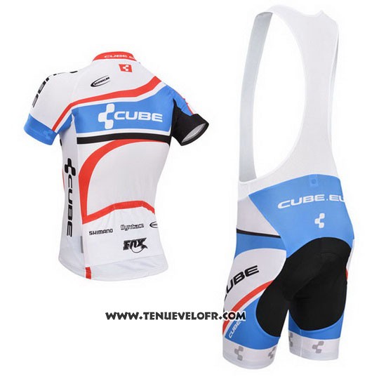 2014 Maillot Ciclismo Cube Blanc et Bleu Manches Courtes et Cuissard