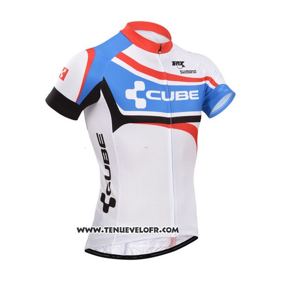 2014 Maillot Ciclismo Cube Blanc et Bleu Manches Courtes et Cuissard