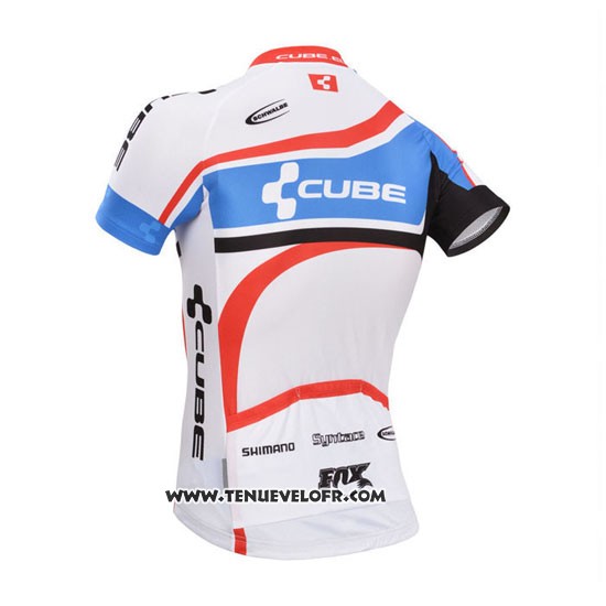 2014 Maillot Ciclismo Cube Blanc et Bleu Manches Courtes et Cuissard