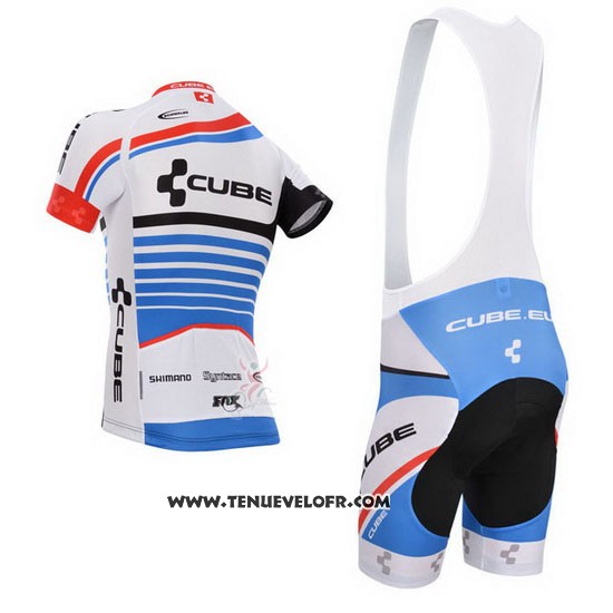 2014 Maillot Ciclismo Cube Bleu et Blanc Manches Courtes et Cuissard