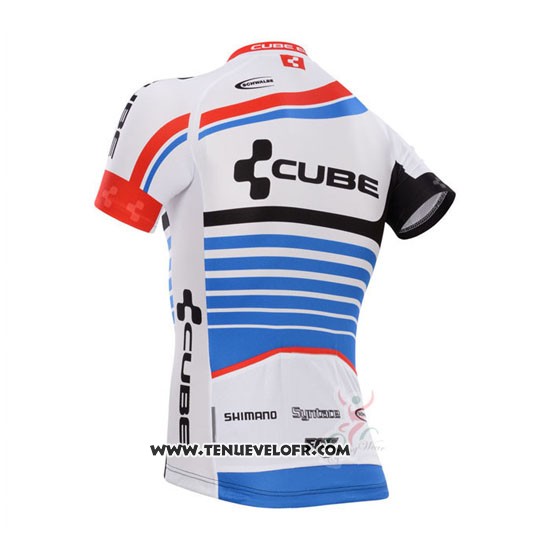 2014 Maillot Ciclismo Cube Bleu et Blanc Manches Courtes et Cuissard