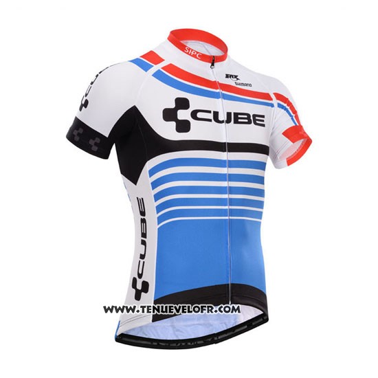 2014 Maillot Ciclismo Cube Bleu et Blanc Manches Courtes et Cuissard