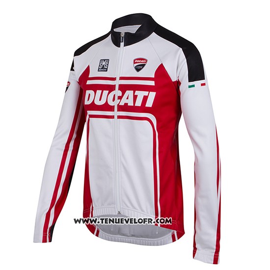 2016 Maillot Ciclismo Ducati Blanc et Rouge Manches Longues et Cuissard