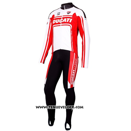 2016 Maillot Ciclismo Ducati Blanc et Rouge Manches Longues et Cuissard