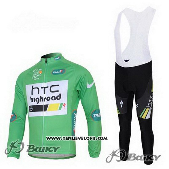 2011 Maillot Ciclismo Htc Highroad Vert et Blanc Manches Longues et Cuissard