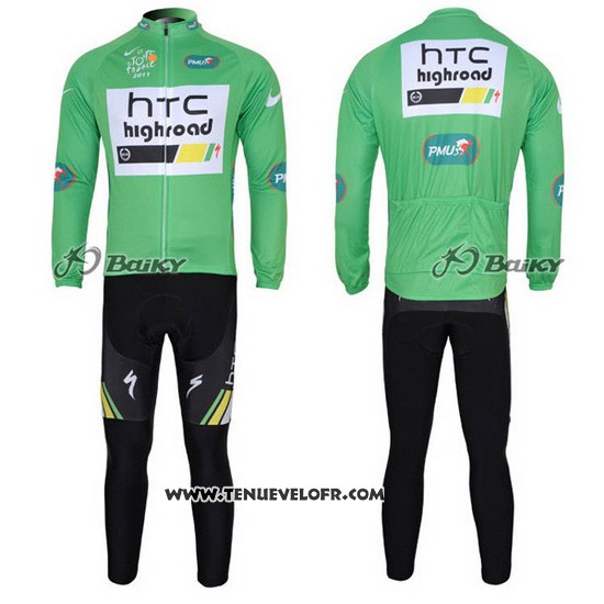 2011 Maillot Ciclismo Htc Highroad Vert et Blanc Manches Longues et Cuissard
