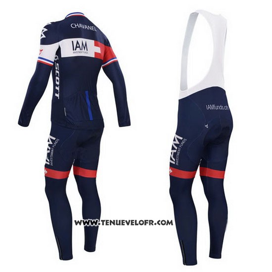 2015 Maillot Ciclismo IAM Bleu et Rouge Manches Longues et Cuissard