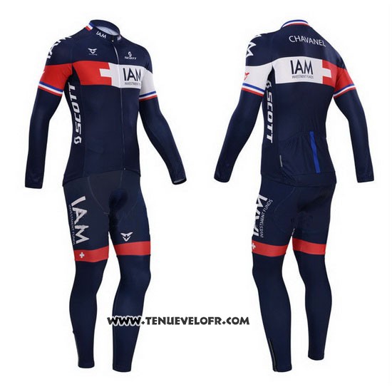 2015 Maillot Ciclismo IAM Bleu et Rouge Manches Longues et Cuissard