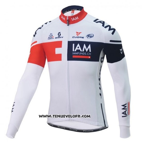 2016 Maillot Ciclismo IAM Blanc et Bleu Manches Longues et Cuissard